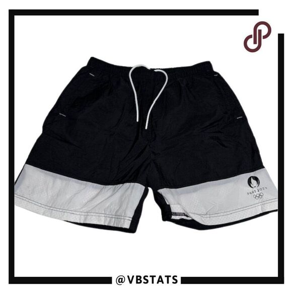 Paris Olympics Black and White Athletic Logo Shorts with Drawstring Size Large - Picture 1 of 7